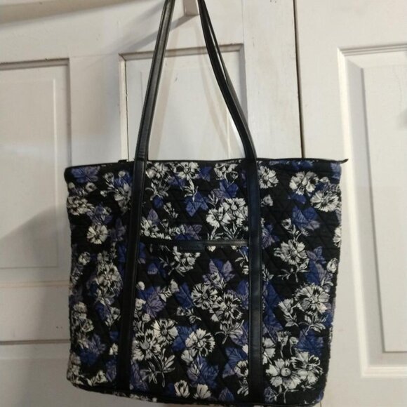 Large Vera Bradley Floral Tote - Blue/Lavender/Black/Gray 18" x 14" x 6-1/2" - Picture 4 of 11